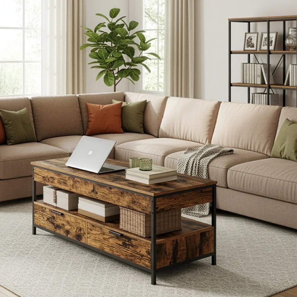 Mesa centro com altura ajustável 50,5 x 120,5 cm Castanho vintage-Preto 