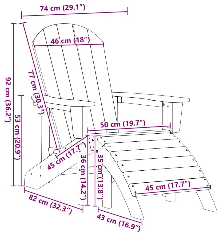 Cadeiras Adirondack vidaXL com Apoios de Pés 2 pcs Branco HDPE