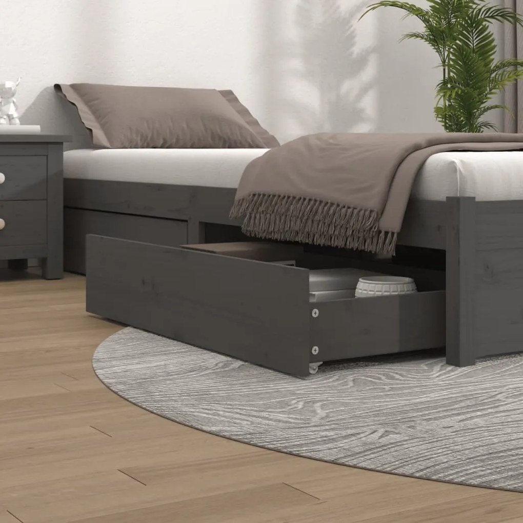 815001 vidaXL Gavetas de cama 4 pcs madeira de pinho maciça cinzento