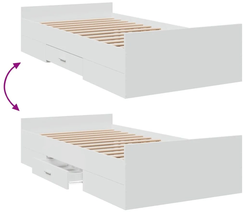 Estrutura cama c/ gavetas 75x190 cm derivados de madeira branco