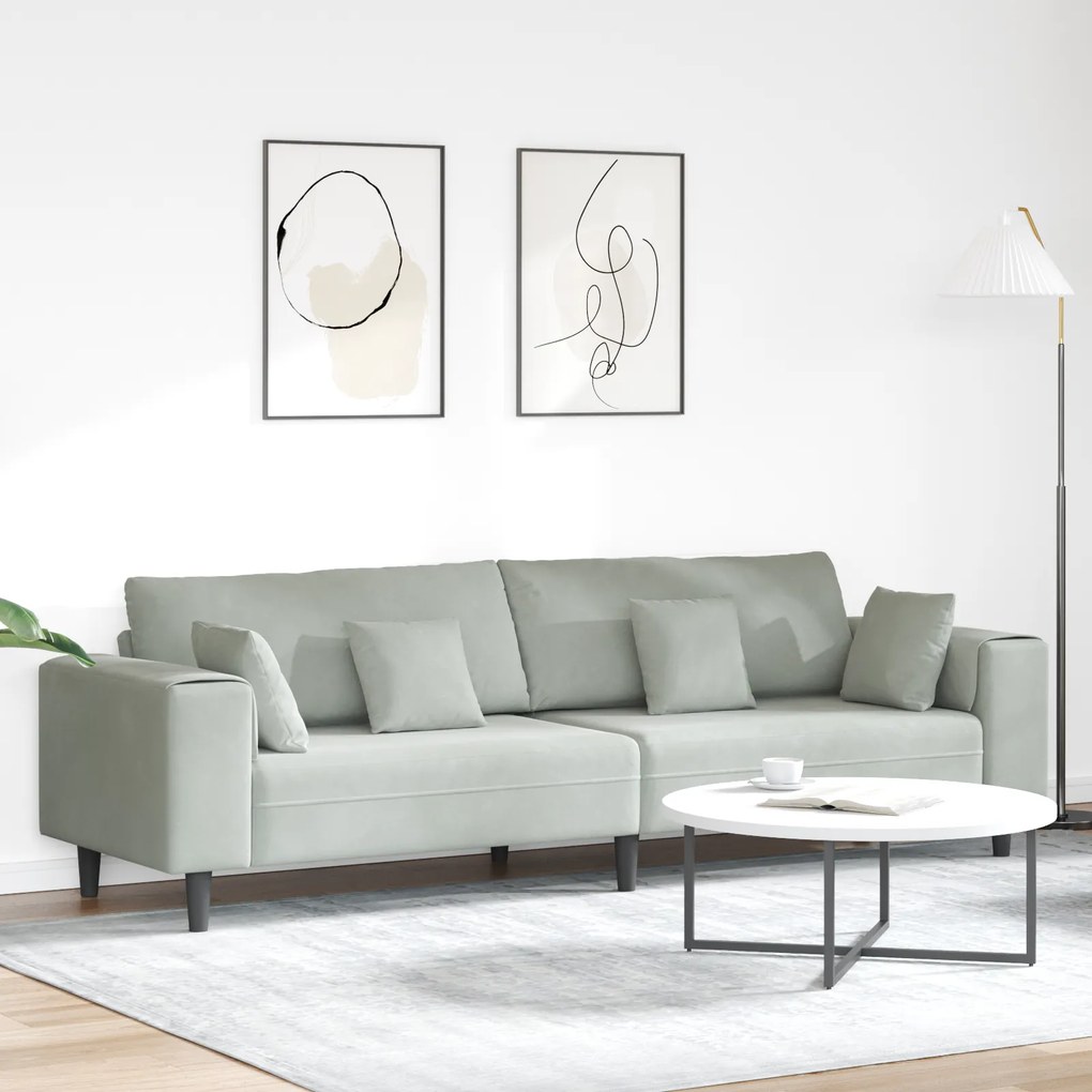 vidaXL Sofá de Veludo com almofada com travesseiro Cinzento-claro 208 cm Veludo