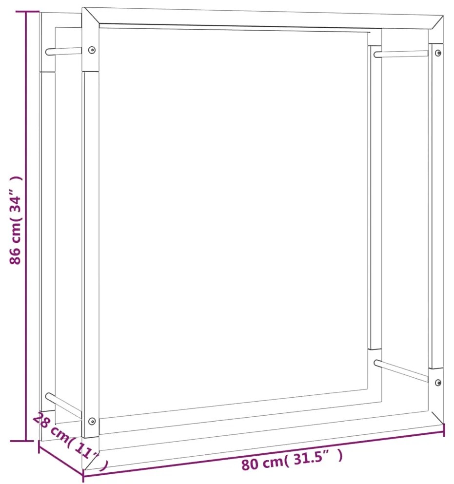 Suporte para lenha 80x28x86 cm aço preto mate