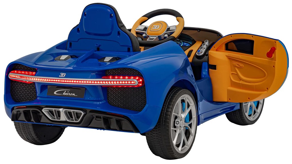 Carro elétrico para Crianças 12V Bugatti Chiron Rodas de EVA, Assento de couro Azul