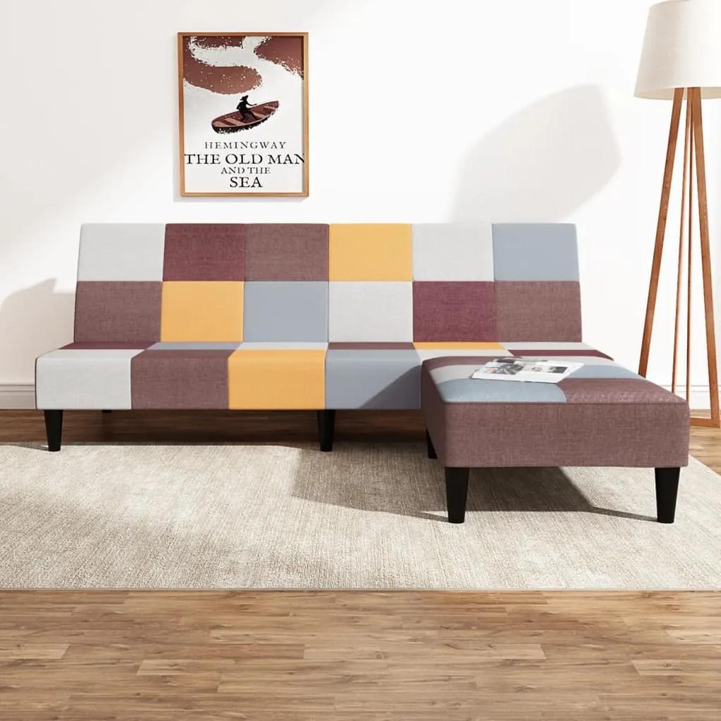Sofá-cama de 2 lugares com apoio de pés tecido multicolorido