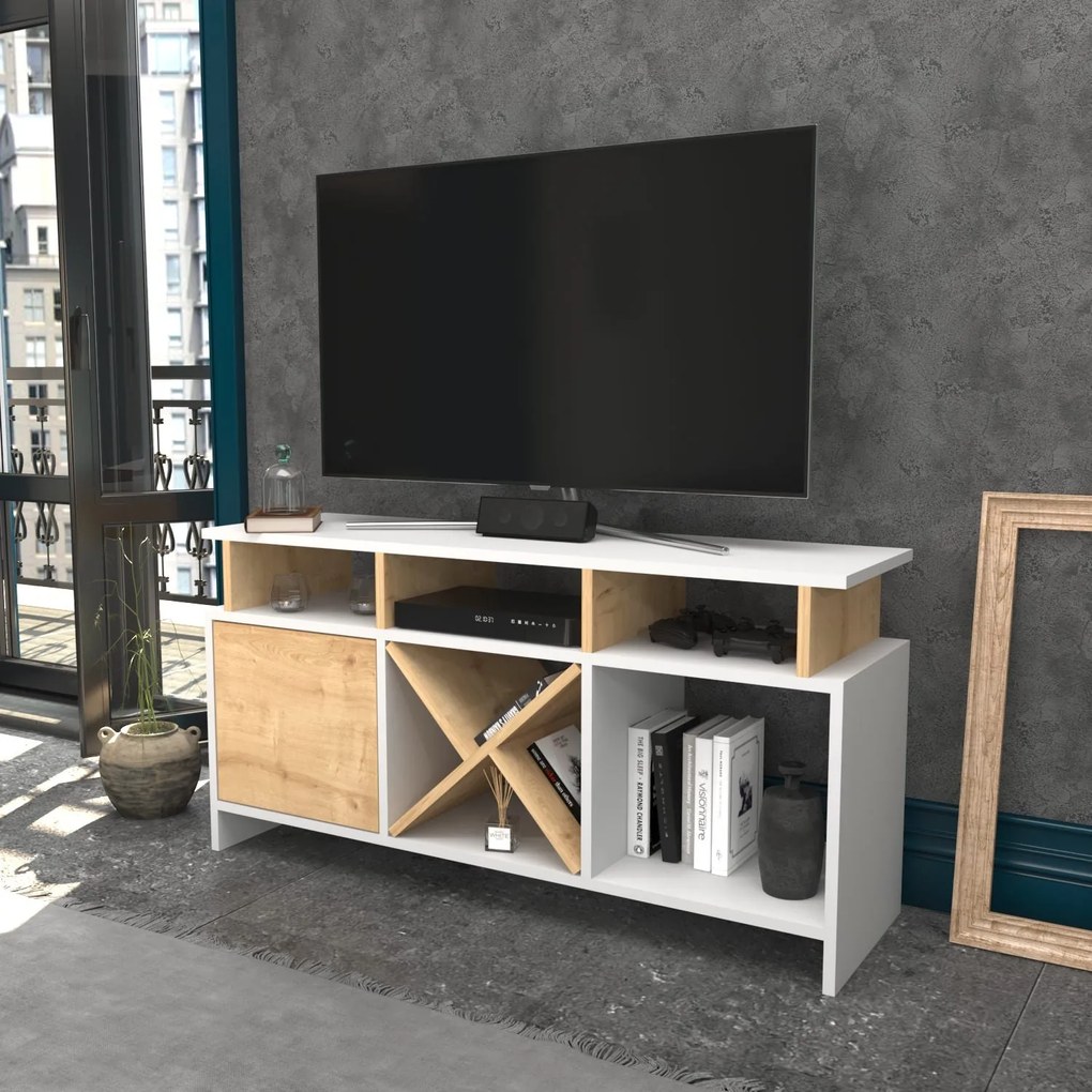 Móvel TV Auburn – Branco Carvalho – 120 cm x 29,9 cm x 60,6 cm