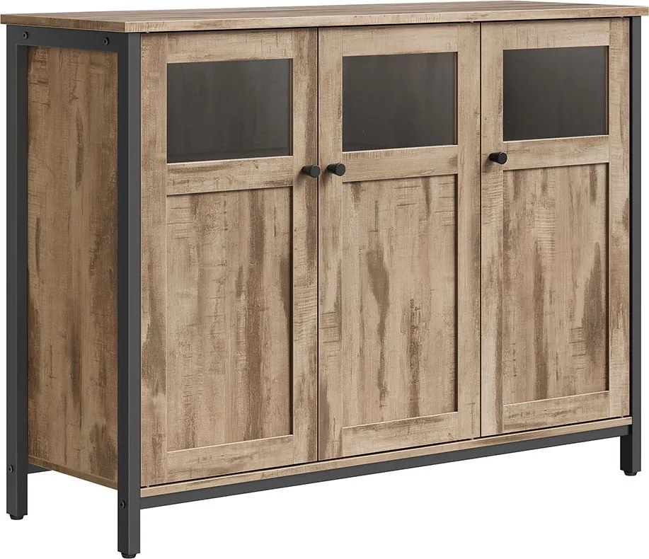 Aparador com portas de vidro 35 x 100 x 75 cm castanho camelo-preto