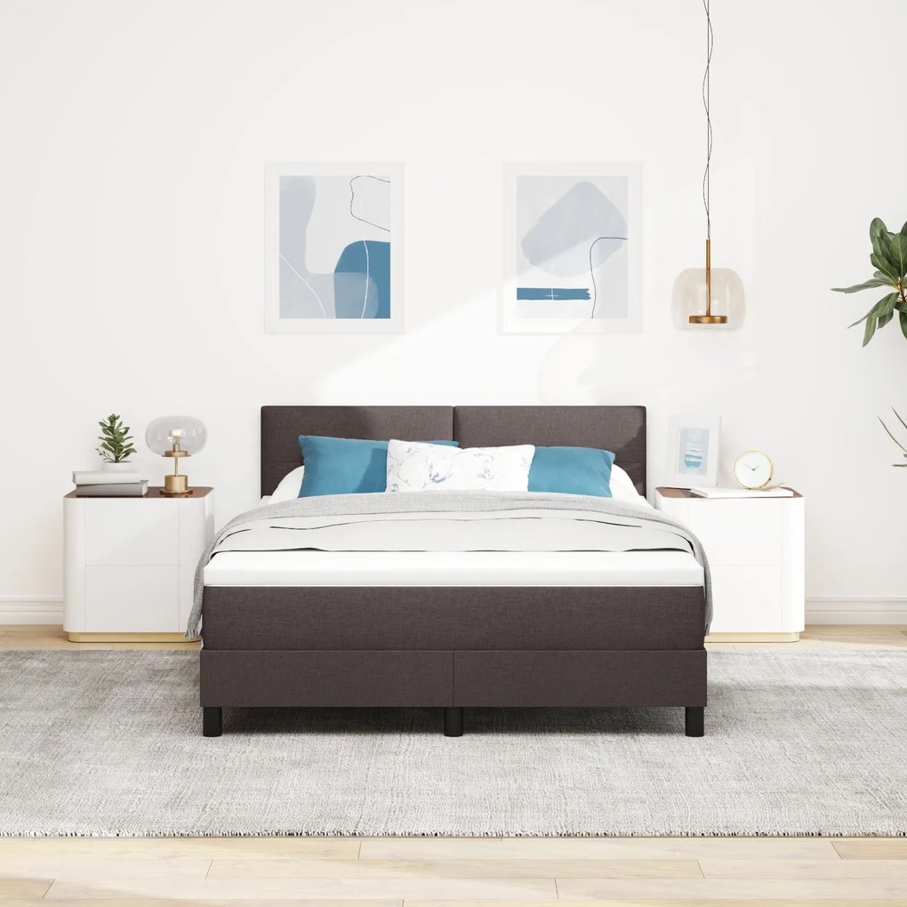Cama com Box Spring e Colchão Castanho Escuro 140x190 cm Tecido