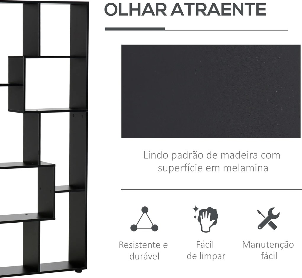 Estante Moderna Biblioteca Estreita com 8 Prateleiras para Sala Quarto e Escritório 70x24x178 cm Preto