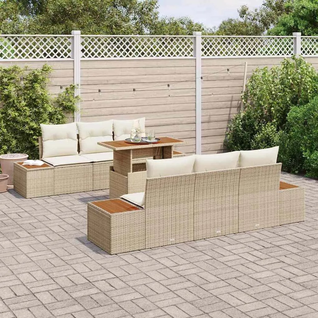 Conjunto de Jantar de Jardim com 7 Peças e Almofadas Bege, feito de Ra