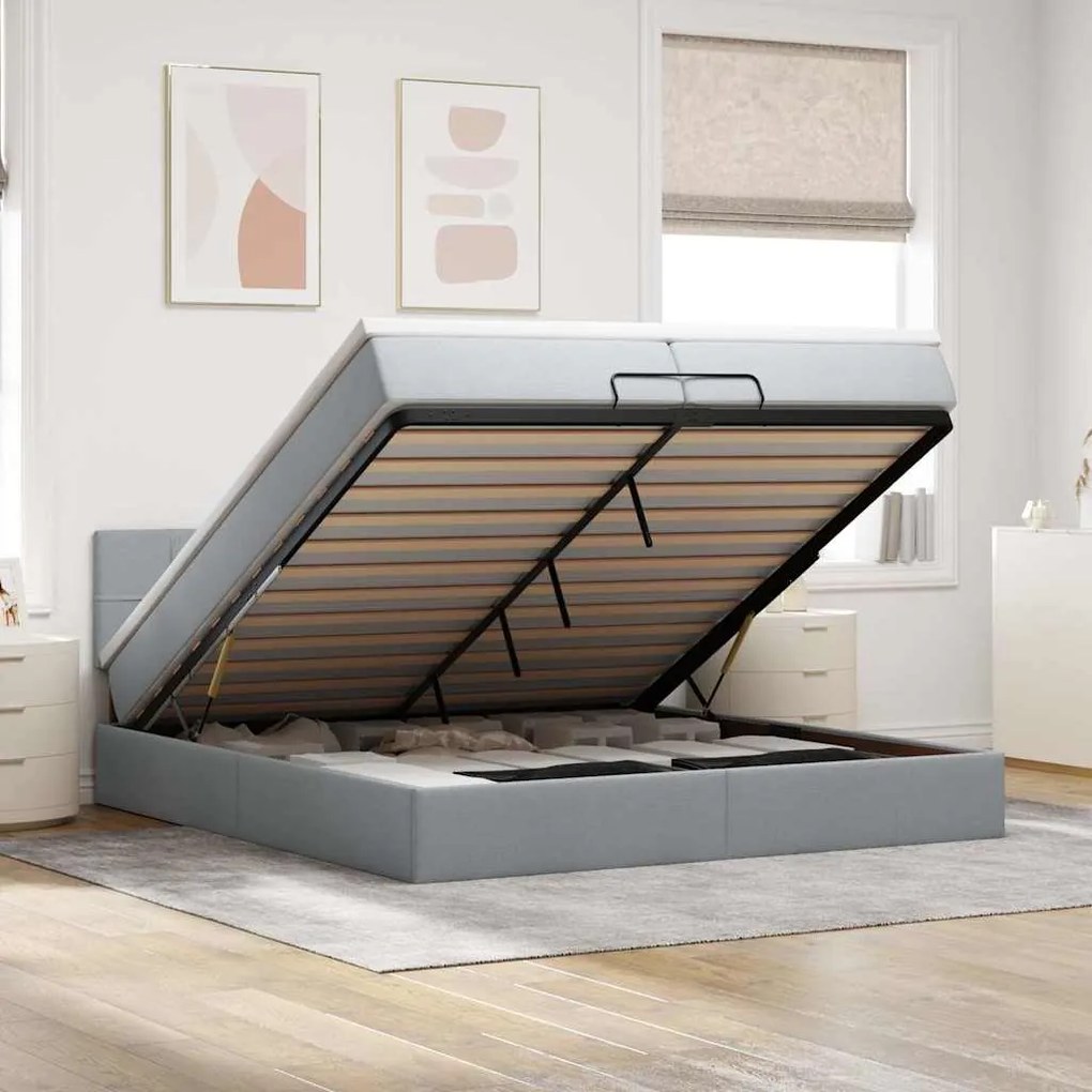 vidaXL Estrutura de cama otomana com colchão 200x200 cm cinzento-claro