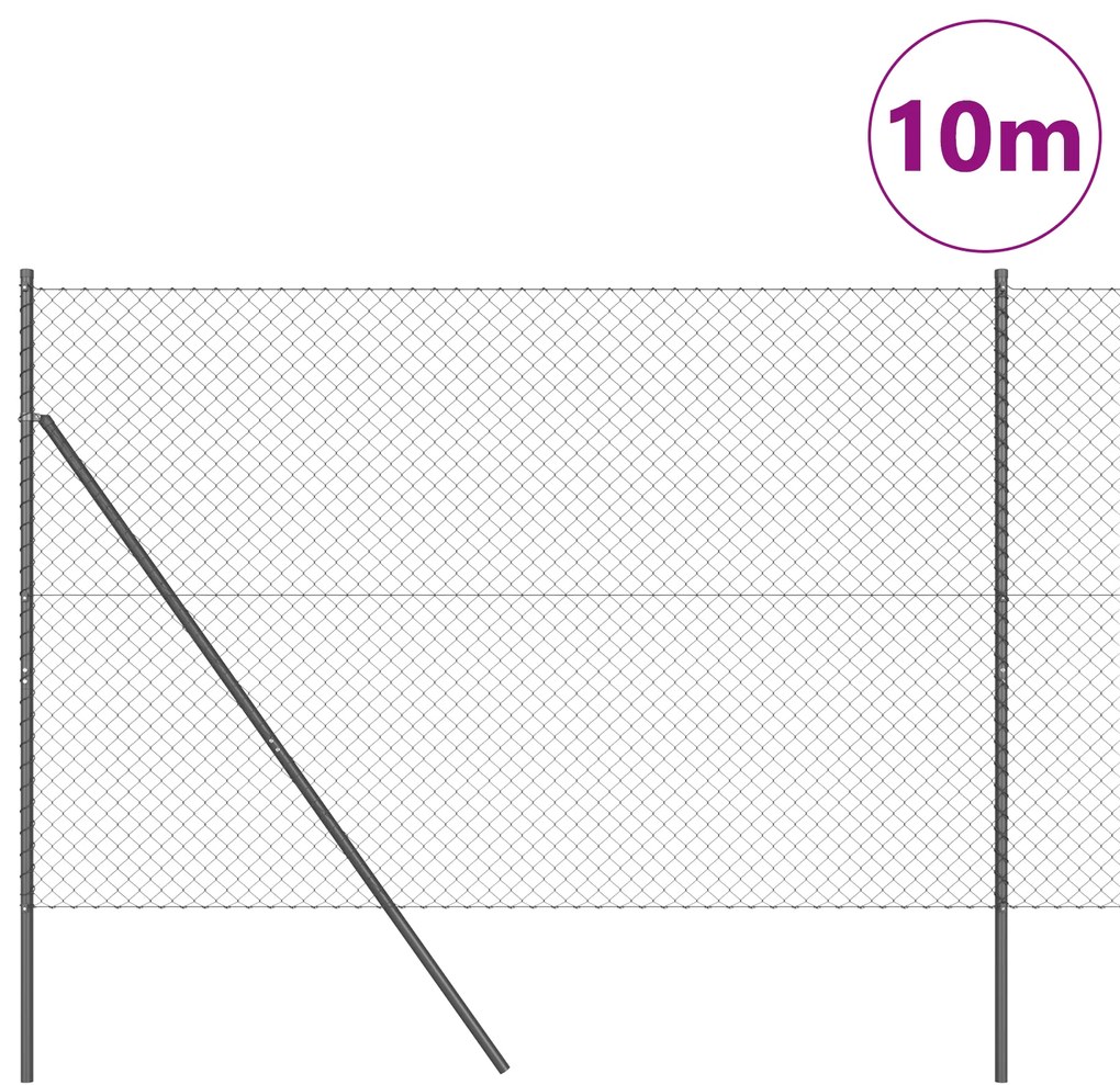 Cerca de Cadeia com 7 Postes 1,5x10 m Aço Galvanizado Cinza