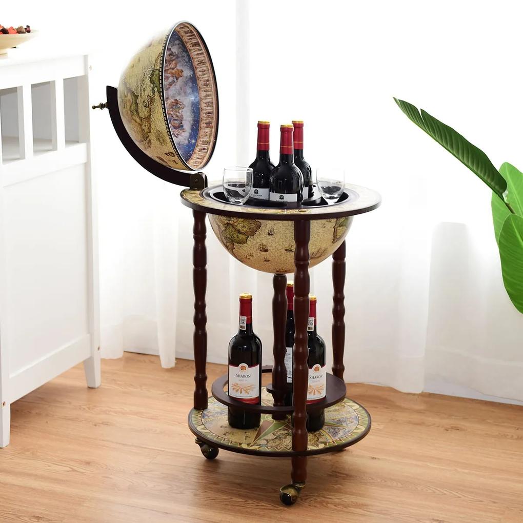 Garrafeira Globo com rodas Suporte móvel para bebidas alcoólicas Design inovador e prático 88 x 45 x 45 cm
