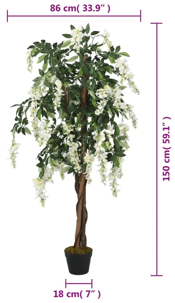 Glicínia artificial 840 folhas 150 cm verde e branco