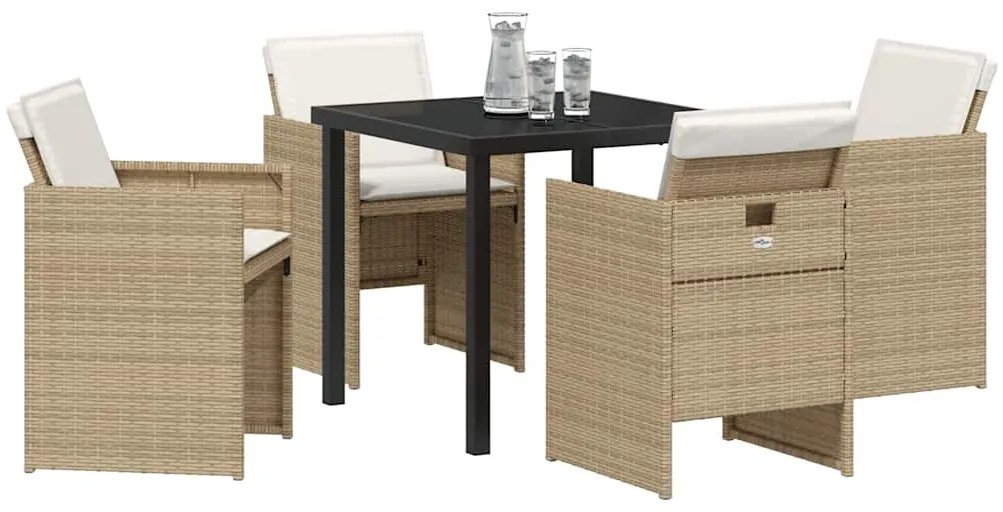 Conjunto de Jantar de Jardim de 5 peças com Almofadas Beiges em Rattan