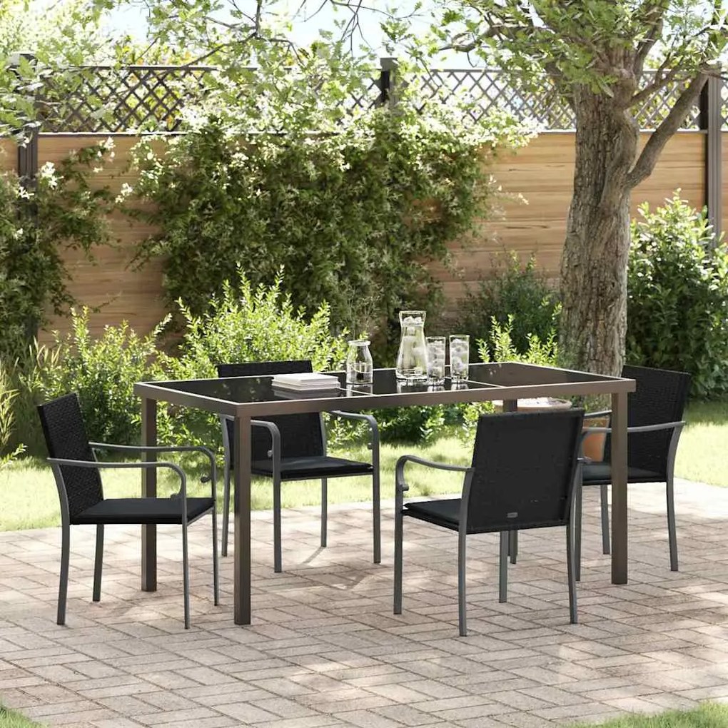 vidaXL Conjunto de Jantar de Jardim com 5 Peças e Almofadas - Rattan Poliéster Preto.