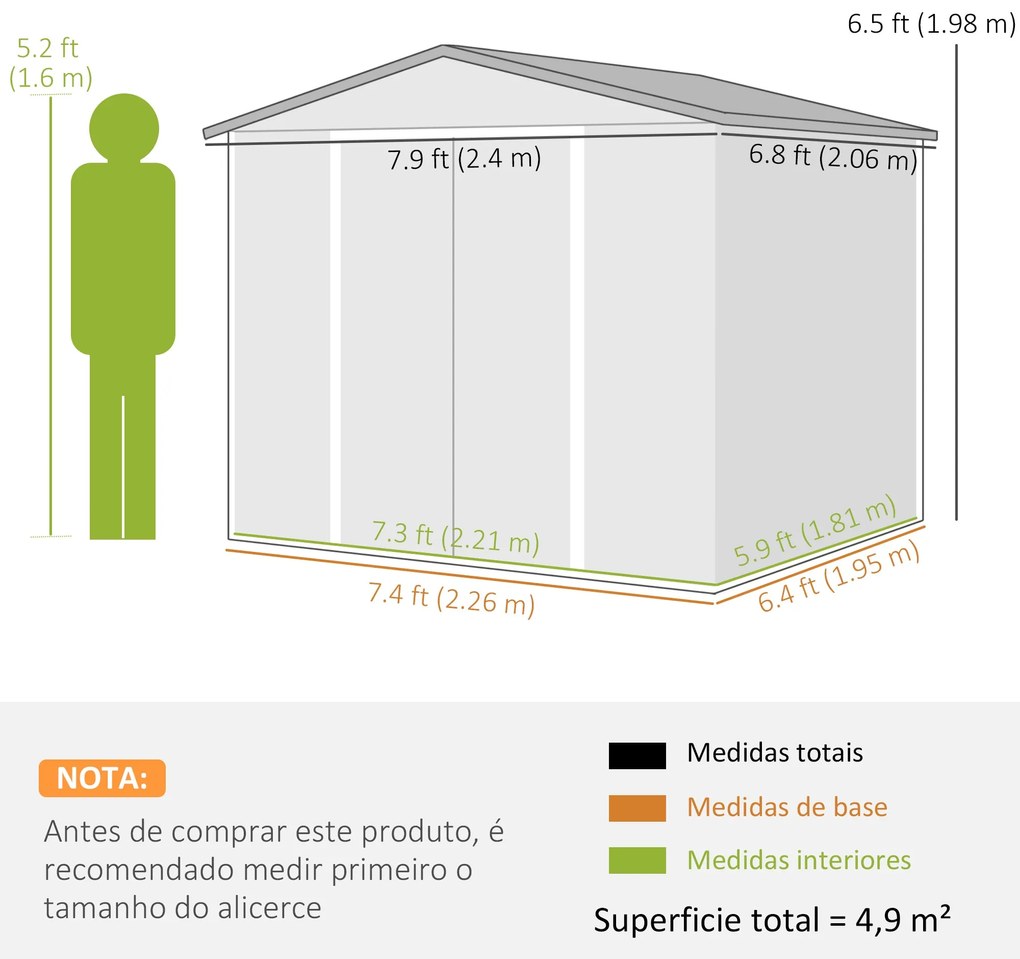 Abrigo de Jardim Metálico – 240x206x198 cm | 4,4 m² de Armazenamento