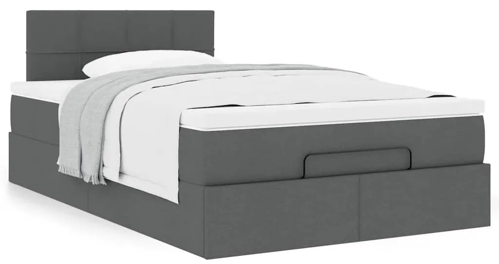 Cama otomana com colchão 120x190 cm tecido cinzento escuro