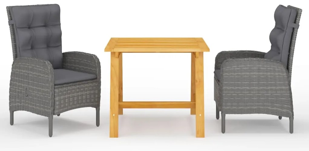 3 pcs conjunto de jantar para jardim cinzento