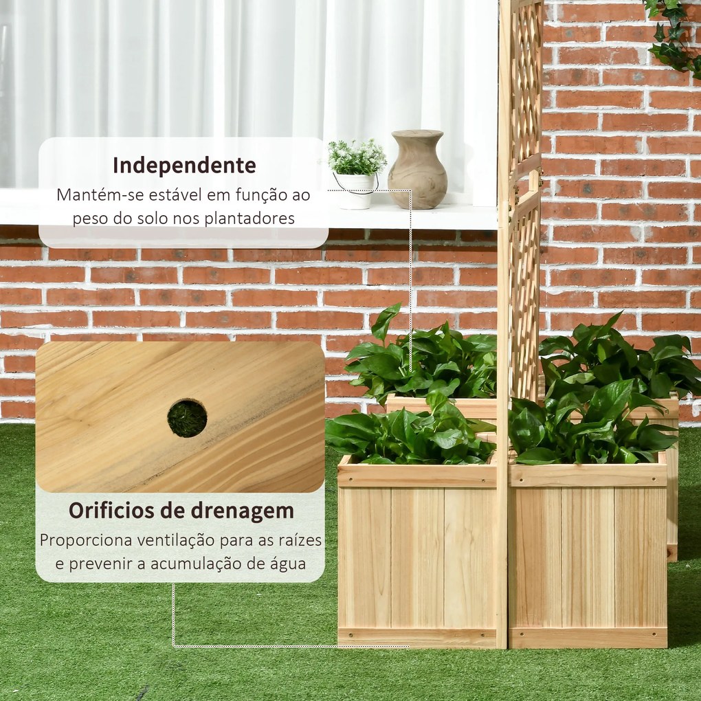 Outsunny Biombo Exterior com 3 Painéis de Madeira e 4 Floreiras Ecrã de Privacidade de Jardim com Floreira Orifícios de Drenagem Separador de Ambientes para Varanda Pátio 133x62x165cm Madeira