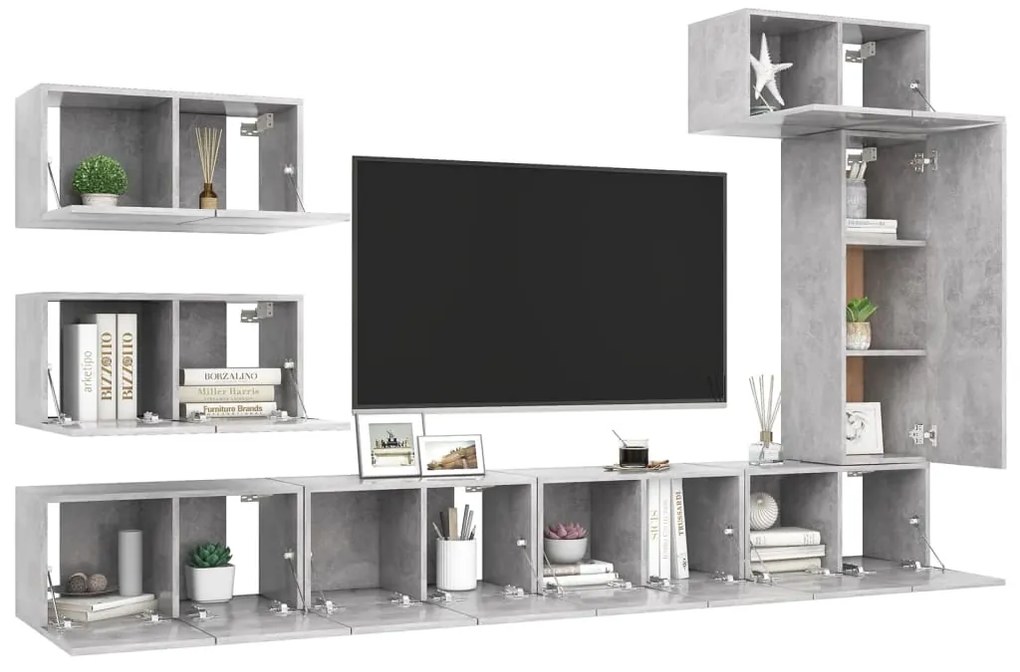 8 pcs conjunto de móveis de TV derivados madeira cinza cimento
