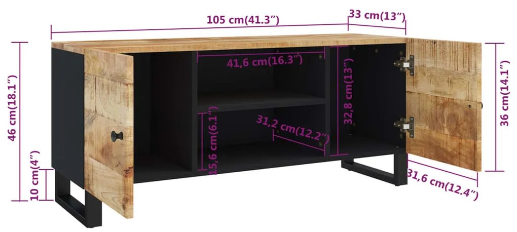 Móvel de TV 105x33x46 cm madeira de mangueira maciça