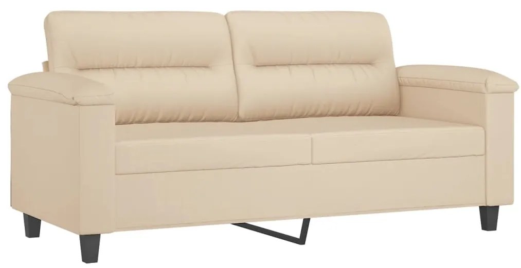 3 pcs conj. sofás c/ almofadões tecido de microfibra cor creme