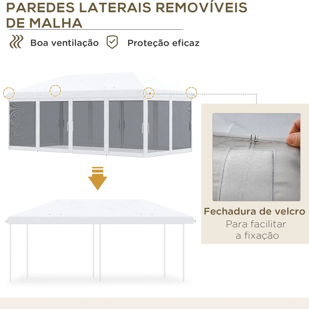 Tenda Dobrável 585x295x270 cm Tenda de Jardim com 6 Mosquiteiros Bolsa de Transporte e Estrutura de Aço