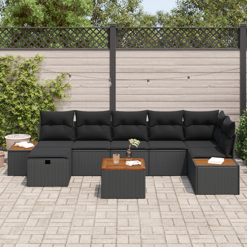 Conjunto de Sofá de Jardim de 8 Peças com Almofadas Preto Rattan Sinté
