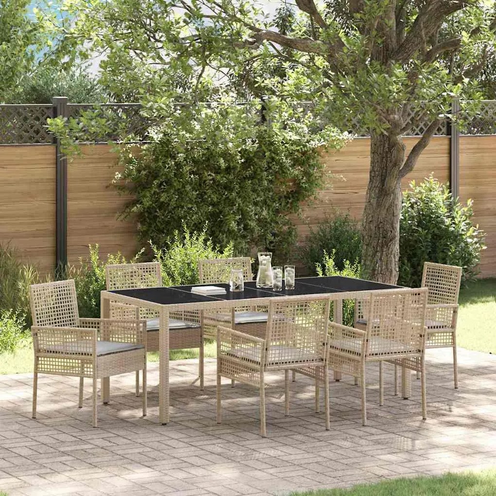 vidaXL Conjunto de Jantar para Jardim 7 pcs Bege vime PE