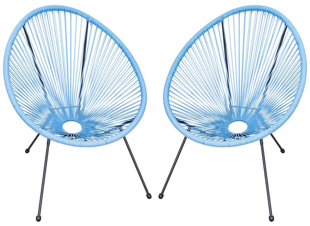 Conjunto de 2 Cadeiras de Jardim Acapulco de Vime Forma Oval com Apoia Braços Encosto Alto para Interior Exterior 73x77x87 cm Azul