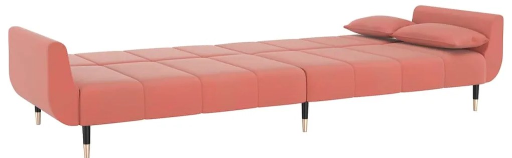 Sofá-cama 2 lugares com duas almofadas veludo rosa