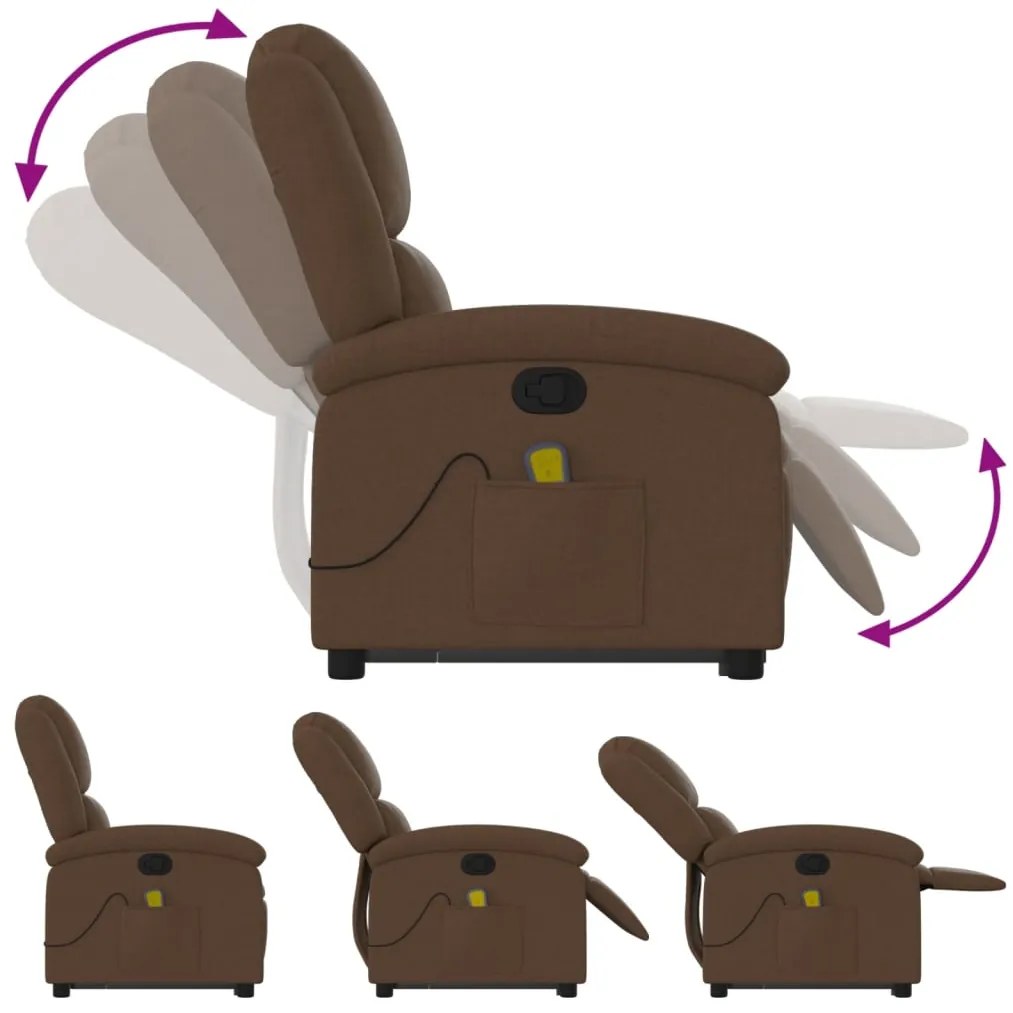 Poltrona reclinável massagens tecido castanho