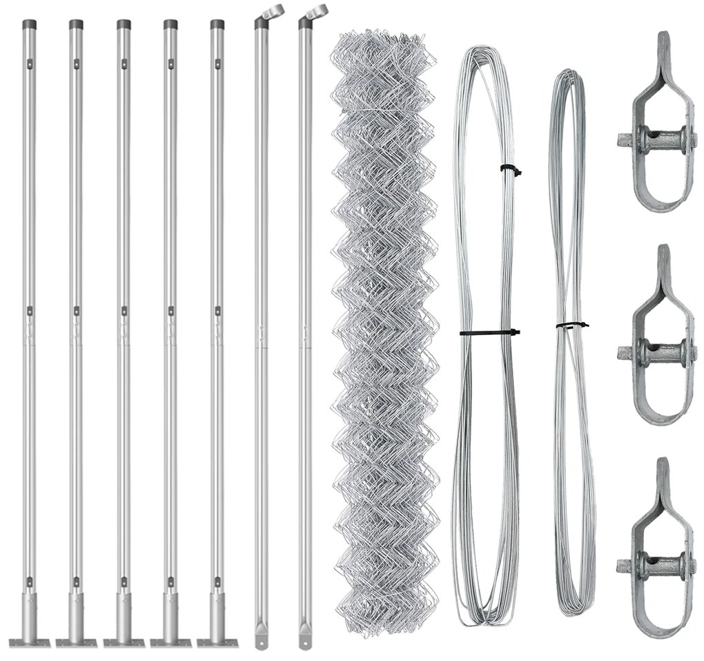 Cerca de Cadeia com 7 Postes Flangeados 1,5x10 m Aço Galvanizado
