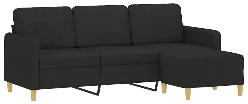 Sofá de 3 lugares com apoio de pés 180 cm tecido preto