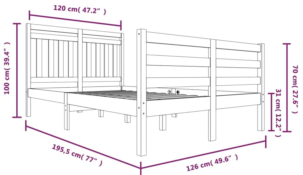 Estrutura de cama pequena casal 120x190 cm pinho maciço