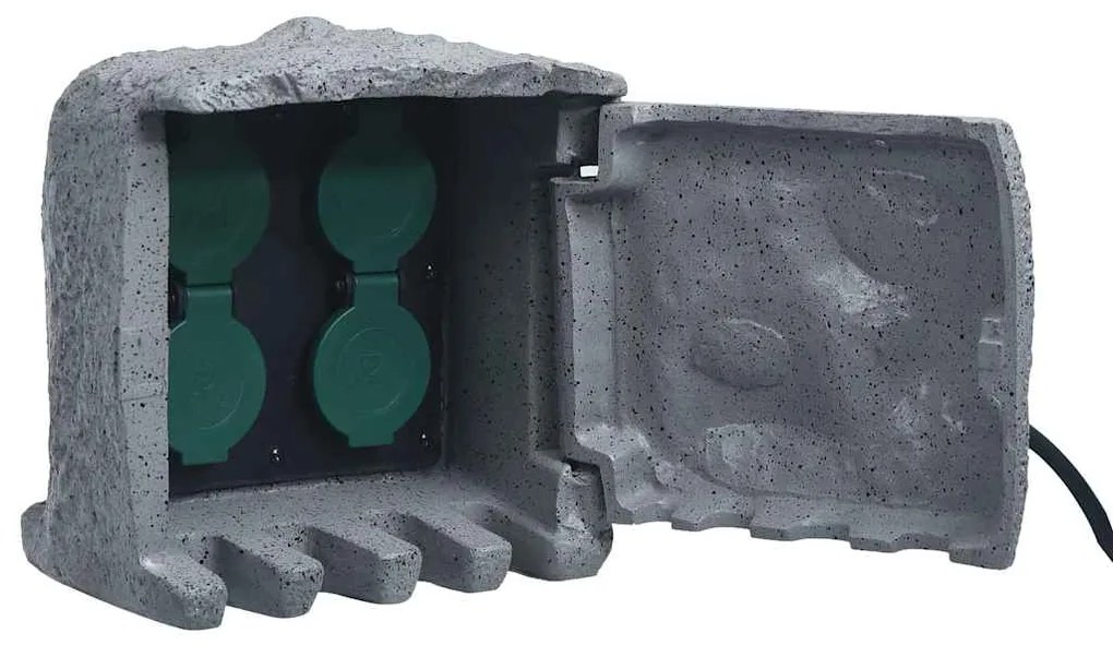 vidaXL Unidade 4 tomadas jardim à prova água resina poliéster cinzento