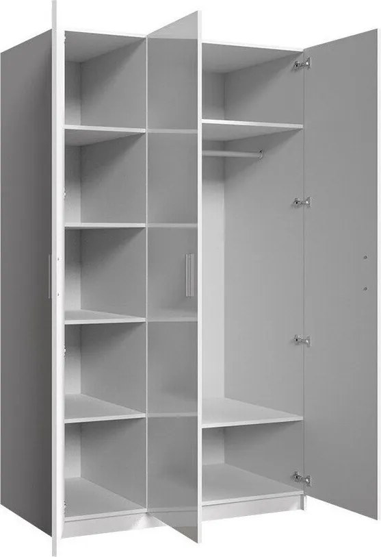 Roupeiro Campus, Branco brilhante, Branco, 198x120x55cm, 106 kg, Portas para roupeiro: Com dobradiças, Número de prateleiras: 6, Número de prateleiras: 6