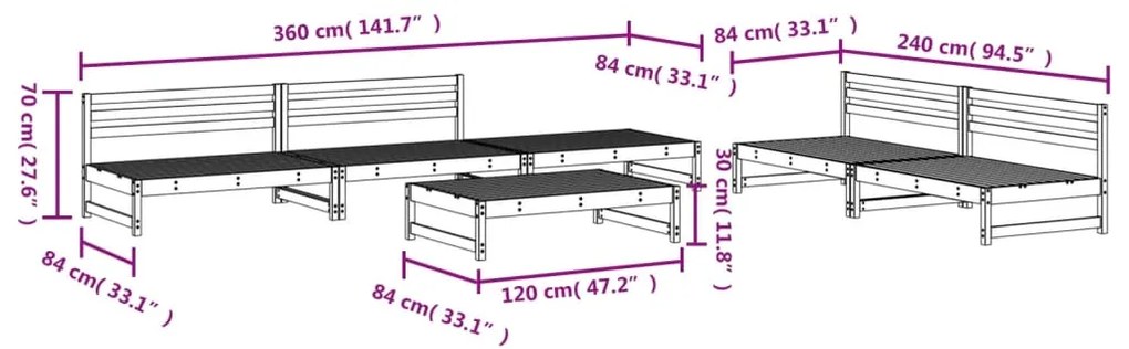 6 pcs conjunto lounge de jardim pinho maciço cinzento