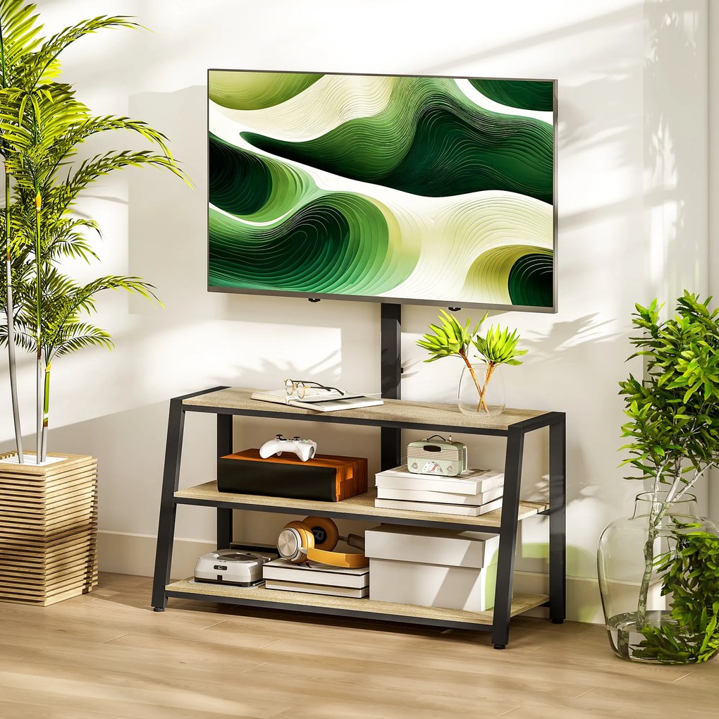 Móvel para televisão com suporte para televisores de 32 a 70 polegadas, prateleiras abertas, ângulo ajustável de 35°, 108 x 41 x 135 cm, efeito de mad