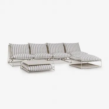 Conjunto De Jardim Amaro Com Sofá Modular De 4 Peças, Mesa Lateral E Pufe Conversível Tapioca Bege - Azul- Marinho - Sklum