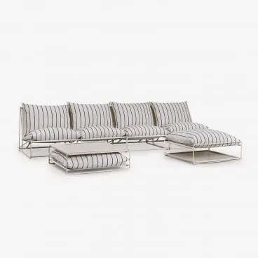 Conjunto De Jardim Com Sofá Modular De 4 Peças, Mesa Auxiliar E Puff Convertíveis Amaro Tapioca Bege - Azul- Marinho - Sklum