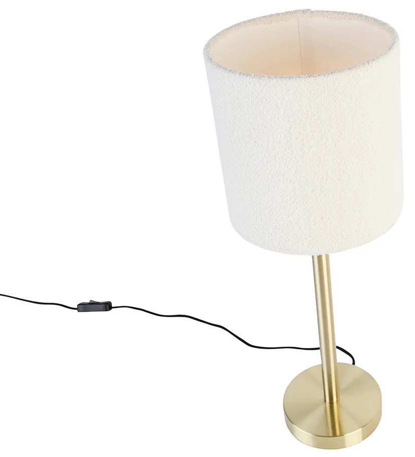 Candeeiro de mesa clássico latão com abajur boucle branco 20 cm - Simplo Design