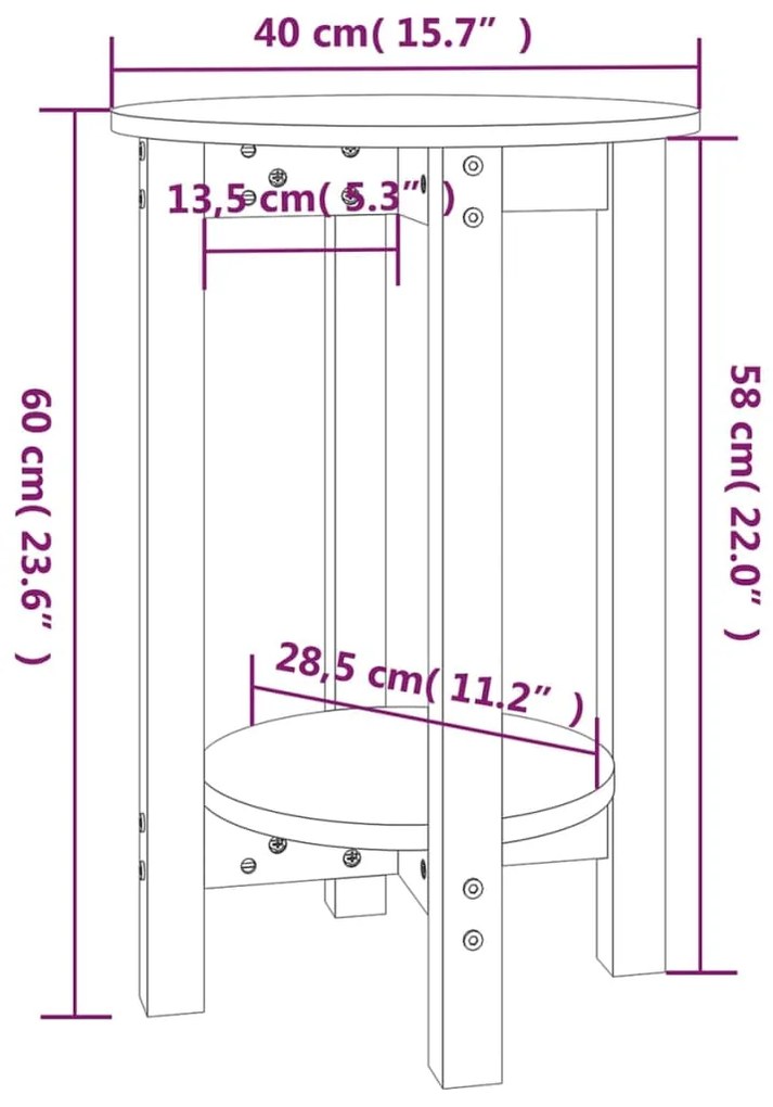 Mesa de centro Ø 40x60 cm madeira de pinho maciça cinzento