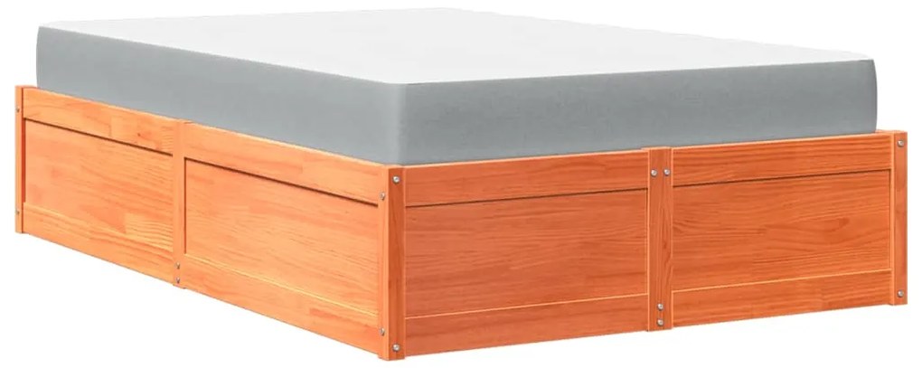 Cama com colchão 120x200 cm madeira pinho maciça castanho-mel