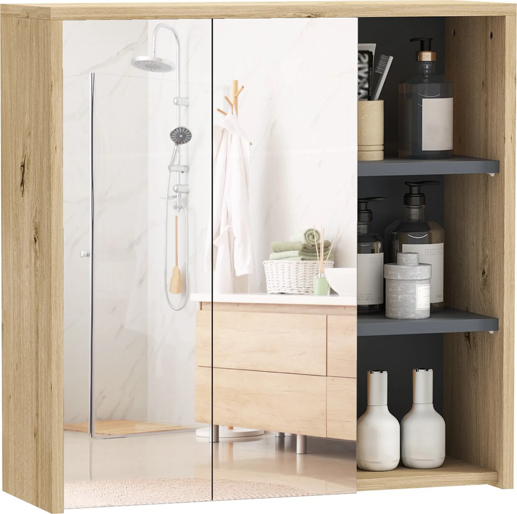 Armário Casa de Banho com Espelho Armário de Parede com Espelho para Casa de Banho Estilo Moderno 60x20x60 cm Madeira