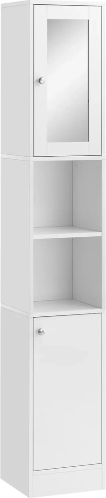 Coluna Casa de Banho com Espelho Móvel Alto Casa de Banho Madeira com 2 Prateleiras Abertas e 2 Portas com Prateleiras Interiores Ajustáveis 30x28x180