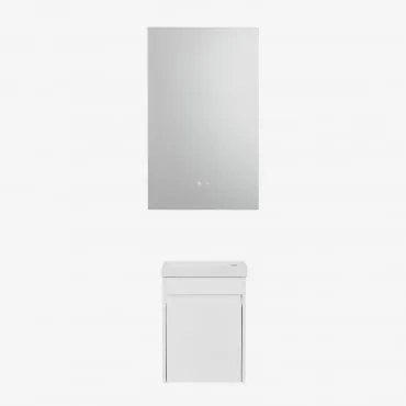 Conjunto De Móvel De Casa De Banho Suspenso Em Madeira Com Lavatório Integrado Narek Branco & Sem Torneira & Retangular Led E Anti-embaciamento 55x90