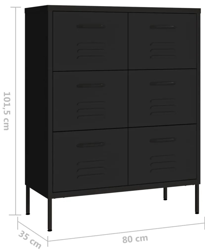 Armário com gavetas aço 80x35x101,5 cm preto