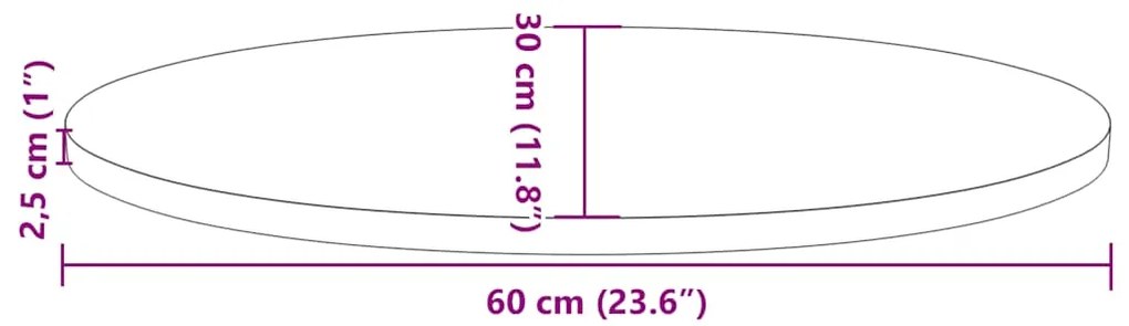 Tampo de mesa oval 60x30x2,5 cm madeira de pinho maciça branco