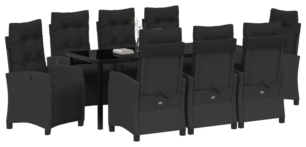 Conjunto de Jantar de Jardim 9 Peças Preto Rattan Poliéster